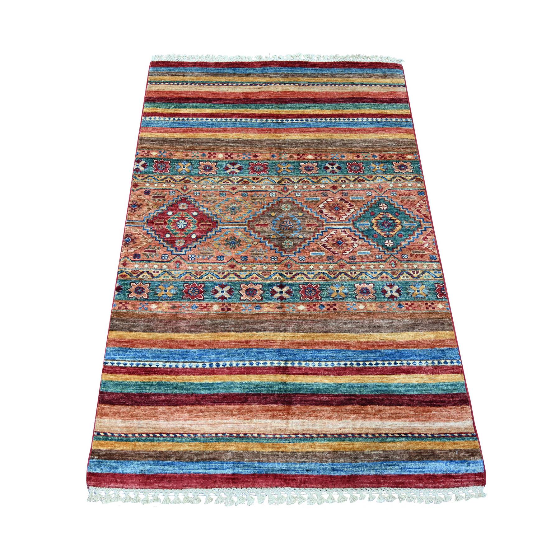 Tawny Brown, Afghan Super Kazak with Khorjin Design, Hand Knotted, 100% Wool, Vegetable Dyes, Oriental Rug